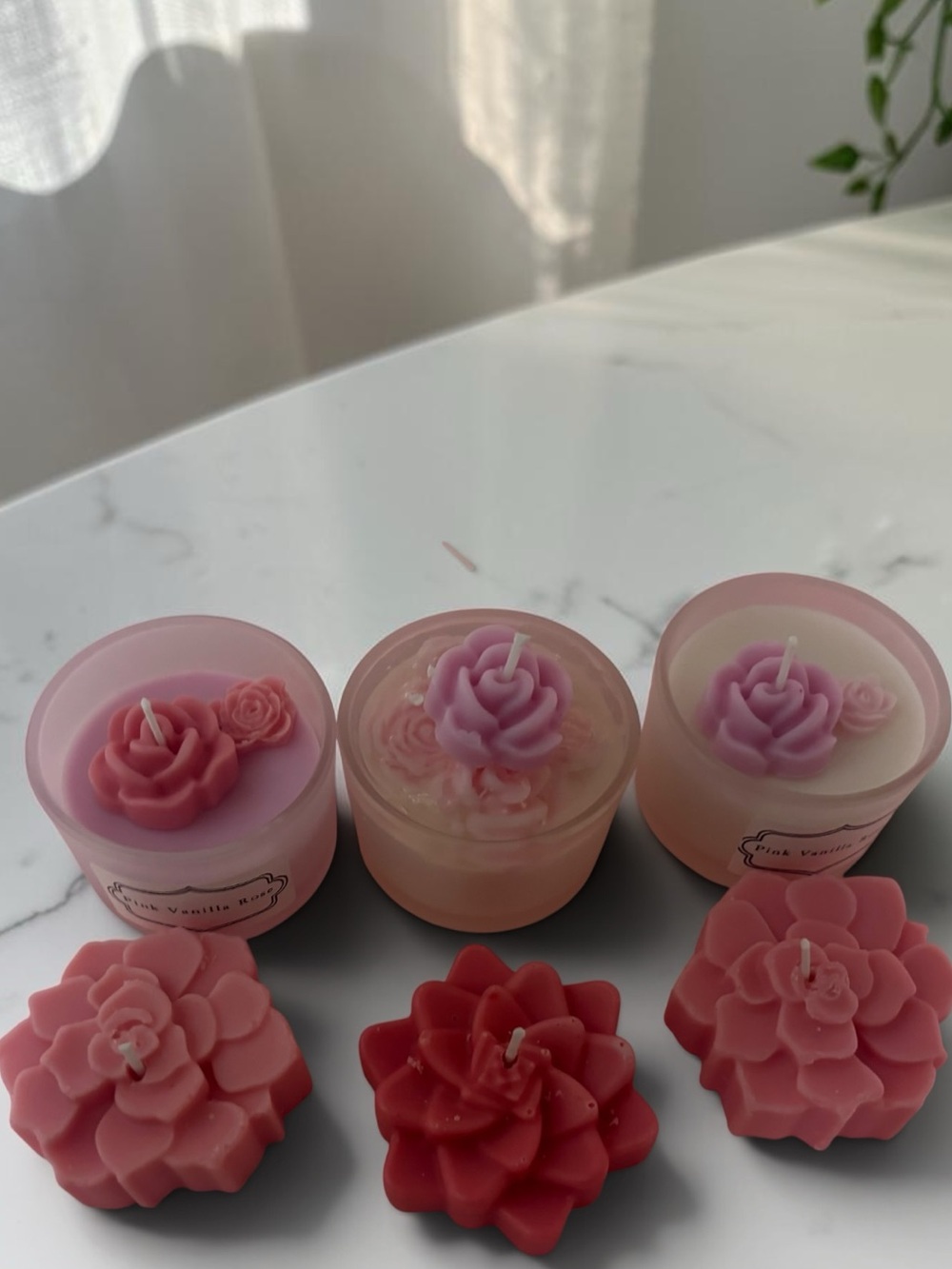 Pink Floral Scented Soy Candles - Set of 6